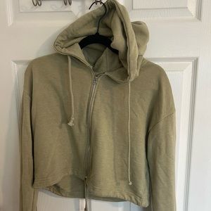 Sage green Misguided cropped zip hoodie, size US 6
